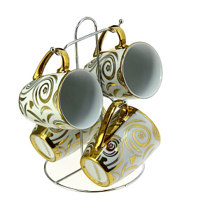 Набор кружек на подставке Золотые Завитки Matissa, 300мл, 4 шт. 000000000001073923