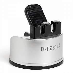 Точилка для ножей 6x6x6,5см DE'NASTIA с вакуумным креплением двухэтапная заточка черный вольфрамовая сталь/керамика/полипропилен 000000000001225976