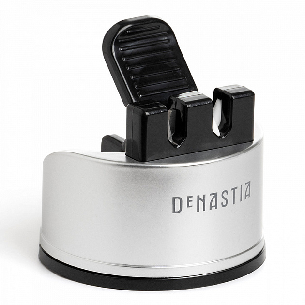 Точилка для ножей 6x6x6,5см DE'NASTIA с вакуумным креплением двухэтапная заточка черный вольфрамовая сталь/керамика/полипропилен 000000000001225976