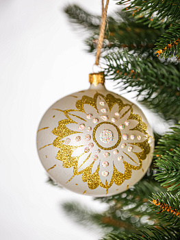 Декоративное украшение Шар №5 D9,5см БИРЮСИНКА Пчела белый стекло 000000000001207653