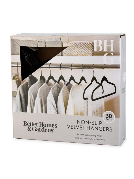 Набор плечиков для одежды 45х22см 30шт антискользящие черный пластик/флок 000000000001229807