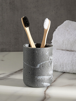 Стакан для зубных щеток 270мл 7,5см DE'NASTIA Ronda белая волна серый полирезина 000000000001227018