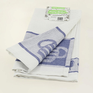 Полотенце кухонное 40х60см ВОТЕКС синий Чайничек белое 100% хлопок 000000000001206847