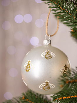 Декоративное украшение Шар №5 D9,5см БИРЮСИНКА Пчелы белый стекло 000000000001207649