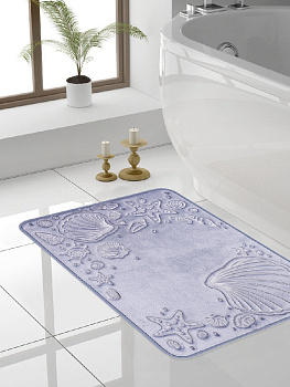 Коврик для ванной 50x70см DE'NASTIA РАКУШКИ memory синий полиэстер 000000000001207517