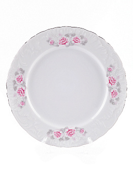 Тарелка обеденная 25см CMIELOW Рококо Бледная роза отводка платиной фарфор 000000000001214846