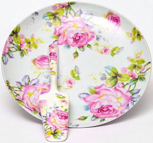 Набор для торта 2 предмета (блюдо 27см/лопатка) OLAFF Флора фарфор 000000000001200548