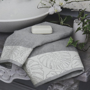Полотенце 50х90см DE'NASTIA ТРОПИКИ (новые) молочный/серый хлопок 000000000001208574
