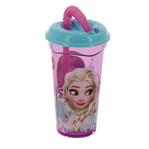 Стакан пластиковый 400мл с соломинкой и крышкой прозрачный Холодное сердце Цветы Stor 265193/86831 000000000001193188