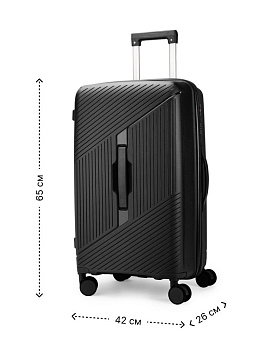 Чемодан на колесах M (42х26х65см) полосы черный PP 000000000001226553