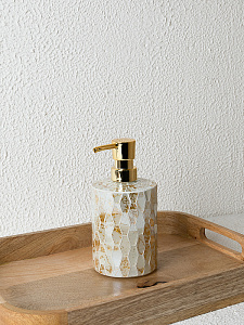 Диспенсер для жидкого мыла 400мл 8,3x8,3x17см DE'NASTIA мозаика мрамор золотой/белый стекло/пластик 000000000001229624