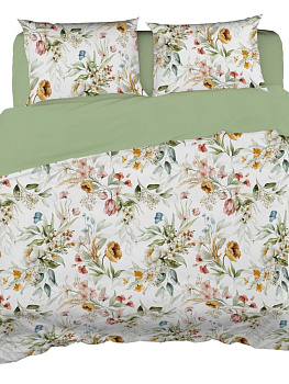 Комплект постельного белья Евро LUCKY (пододеяльник 200х220см, простыня 220х240см, наволочки 50х70см-2шт) Акварель цветы сатин хлопок 000000000001225242
