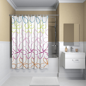 Штора для ванной комнаты IDDIS.100% Полиэстер, плотность - 80 г/м2, р-р 200-180 cм (в*ш), 12 колец в комплекте формы"C", люверсы бел 000000000001192794