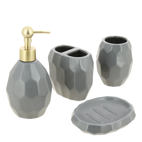 Набор для ванной 4 предмета ДОЛЯНА Олимп мыльница дозатор для мыла 2 стакана серый керамика пластик 000000000001209724