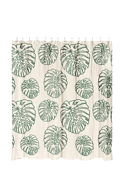 Шторка для ванной 180x200см DE'NASTIA Тропики с водоотталкивающей пропиткой молочный/зеленый полиэстер 000000000001177118