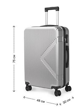 Чемодан на колесах L (48х30х75см) геометрия серебро ABS 000000000001226513