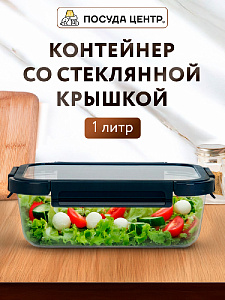 Контейнер 1,04л 20,7х15,4х7см прямоугольный синяя крышка боросиликатное стекло 000000000001220357