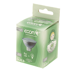 Лампа LED MR GU5.3 Экон, 5W, 220V, 4200K 000000000001109556