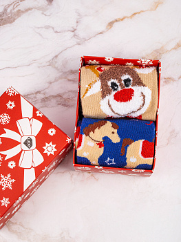 Носки женские подарочные 2 пары р.36-39 LUCKY дизайн2 коричневый/красный/синий 000000000001209518