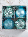 Набор украшений декоративных 4шт голубой (шар матовый 10см-1шт, шар с блестками 10см-1шт, шар с рисунком 10см-2шт) 000000000001208298