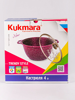 Кастрюля 4л KUKMARA Trendy style стеклянная крышка антипригарное покрытие lime литой алюминий 000000000001209101