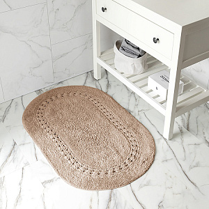 Коврик для ванной 60x100см DE'NASTIA овал кружево2 бежевый хлопок 100% 000000000001219249