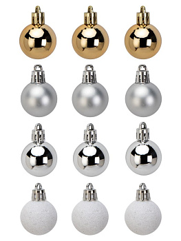Декоративное украшение Набор шаров 12шт 3см серия Золотая микс пластик 000000000001224099