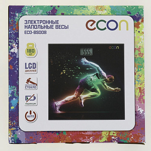 Весы напольные, Платформа из стекла , Максимальный вес  180 кг, Единицы измерения  кг/фунты/стоуны Размер дисплея 60х25 мм, econ E 000000000001192671