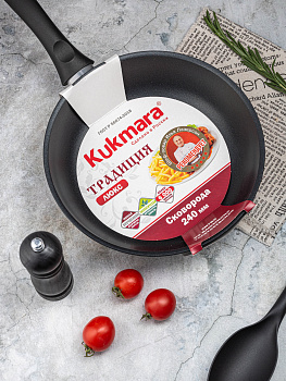 Сковорода 24х6см KUKMARA утолщенное дно 6мм антипригарное покрытие черный литой алюминий 000000000001011237
