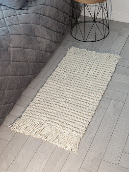 Коврик универсальный 50x80см DE'NASTIA Вафля с бахромой молочный хлопок/полиэстер 000000000001230282