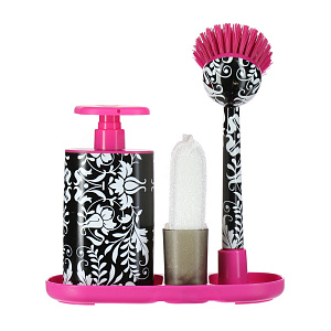 Набор для мытья посуды на подставке Rococco pink Vigar, 3 предмета 000000000001123200