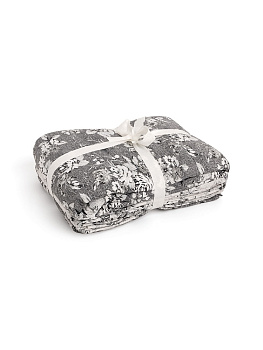 Комплект постельного белья 1,5спальный DE'NASTIA (70x70см-2шт/под-145x210см/пр-150x215см) Туаль де жуи серый/белый жатый хлопок 000000000001221446