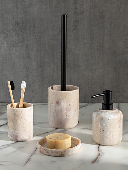 Стакан для зубных щеток 270мл 7,5см DE'NASTIA Ronda белая волна песочный полирезина 000000000001227014