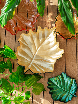 Блюдо сервировочное 23см EFE GLASS Лист металлик золото стекло 000000000001213525