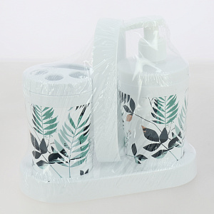 Набор для ванной комнаты на подставке 3предмета ПОЛИМЕРБЫТ BREEZE leaf пластик 430680100 000000000001213050