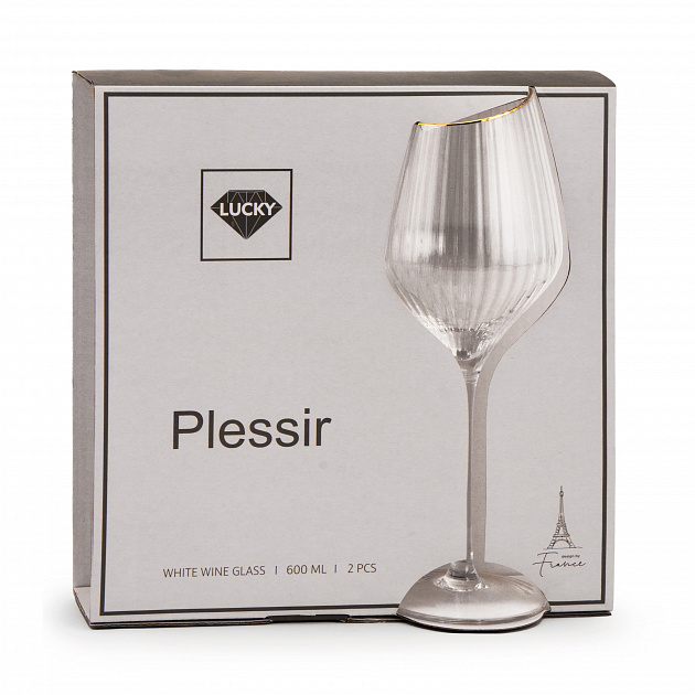 Набор бокалов для белого вина 2шт 600мл LUCKY Plessir с золотом стекло 000000000001217419