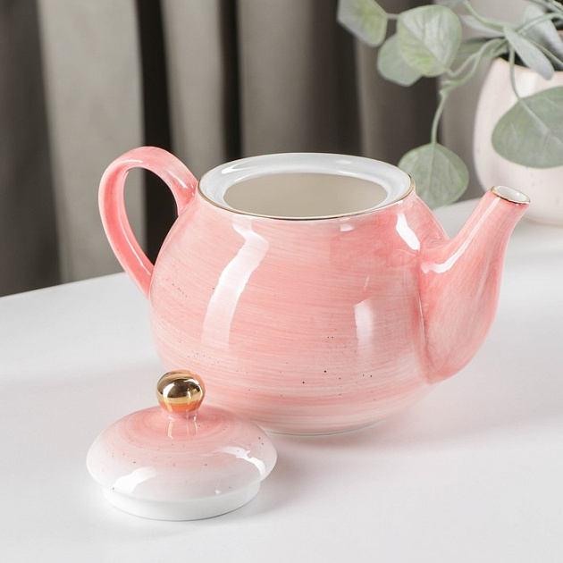 Сервиз чайный 15 предметов ДОЛЯНА Млечный путь (6шт чашек, 6шт блюдец, молочник, чайник, сахарница) розовый фарфор 000000000001210618