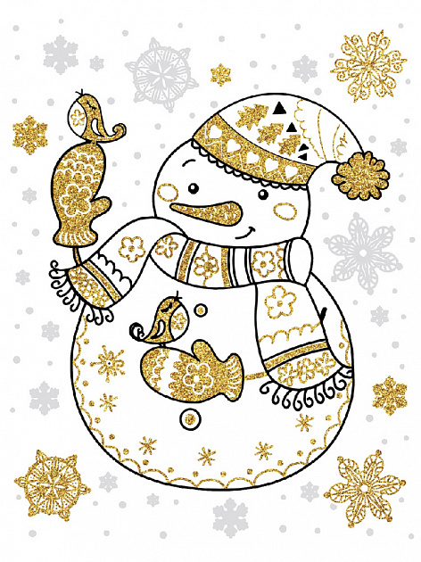 Новогоднее оконное украшение Снеговик из ПВХ пленки декорировано глиттером с раскраской на картонной подложке 30x38см 82529 000000000001201773